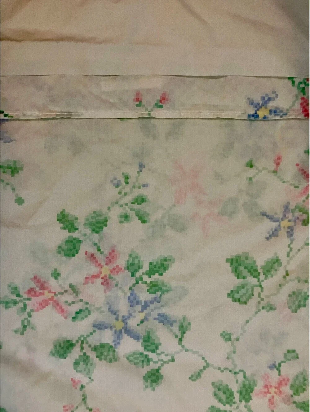 Vintage Cannon Quilt Backing Sheet Cross Stitch Floral 1 Flat 1 Pillowcase Full